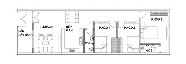 Top 10 Mẫu Nhà Cấp 4 Đẹp 5×20 14 Bản vẽ nhà cấp 4 đẹp 5x20m 3 phòng ngủ