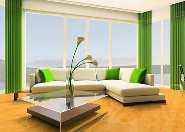 trang trí nội thất bằng màu trắng và xanh