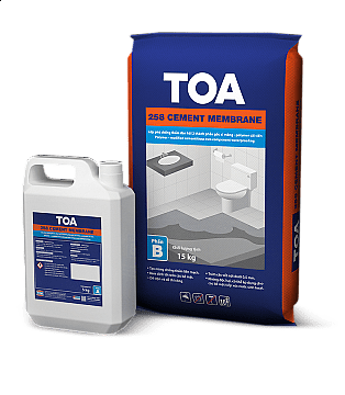 TOA 258 Cement Membrane (Lóp phủ chống thấm đàn hồi 2 thành phần gốc xi măng - polymer cải tiến) Phần A (5 kg) Phần B (15 kg) - Bộ 20 Kg 1 TOA 258 Cement Membrane (Lóp phủ chống thấm đàn hồi 2 thành phần gốc xi măng - polymer cải tiến) Phần A (5 kg) Phần B (15 kg) - Bộ 20 Kg