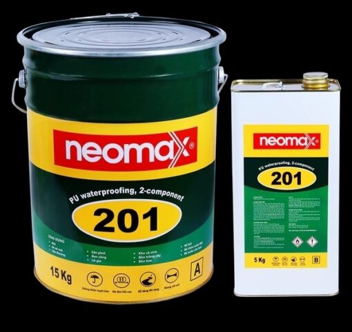 NEOMAX 201 - Chống thấm gốc polyurethane, 2 thành phần (Sau khi thi công sẽ hình thành lớp phủ đàn hồi có độ bền kéo đứt tốt, độ giãn dài cao. Sản phẩm có khả năng che phủ các vết nứt tuyệt vời ) - 20kg /bộ 1 NEOMAX 201 - Chống thấm gốc polyurethane, 2 thành phần (Sau khi thi công sẽ hình thành lớp phủ đàn hồi có độ bền kéo đứt tốt, độ giãn dài cao. Sản phẩm có khả năng che phủ các vết nứt tuyệt vời ) - 20kg /bộ