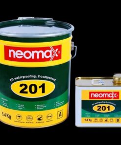 NEOMAX 201 - Chống thấm gốc polyurethane, 2 thành phần (Sau khi thi công sẽ hình thành lớp phủ đàn hồi có độ bền kéo đứt tốt, độ giãn dài cao. Sản phẩm có khả năng che phủ các vết nứt tuyệt vời ) - 7.2kg/bộ